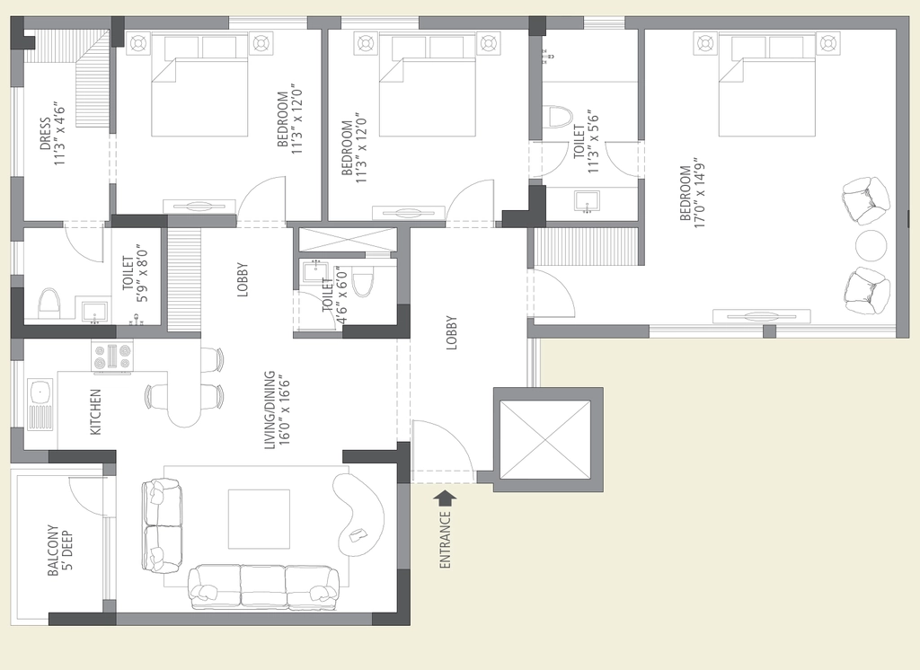 3 BHK Flat in Emaar MGF The Vilas in DLF Phase 2, Gurgaon - Image 918894