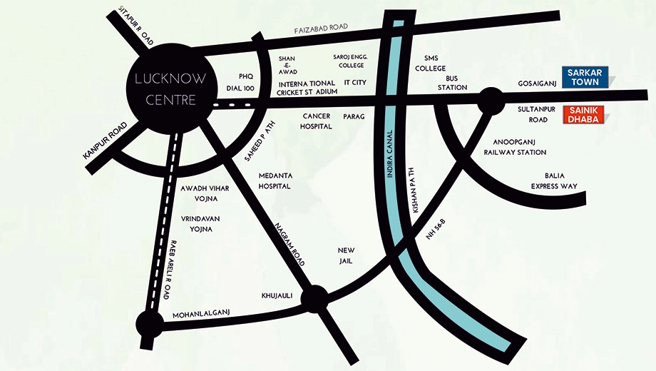 Location of Sarkar Town in Sultanpur Road, Lucknow - Image 405570
