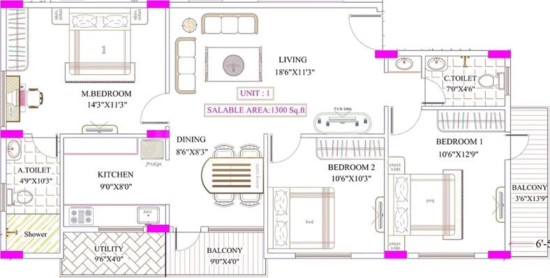 3 BHK Flat in Shivaganga Omkar in Kanakapura Road, Bangalore - Image 919007