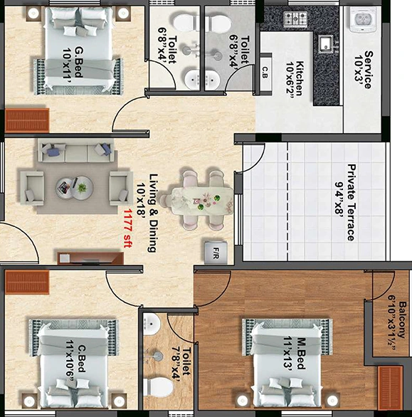 3 BHK Flat in Stepsstone Viraam in Kattupakkam, Chennai - Image 919136