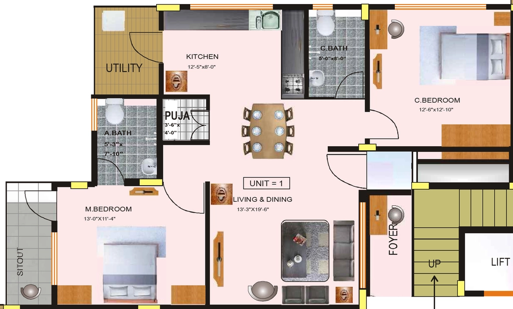 2 BHK Flat in BK Gajamukha Residency in Sahakara Nagar, Bangalore - Image 919367