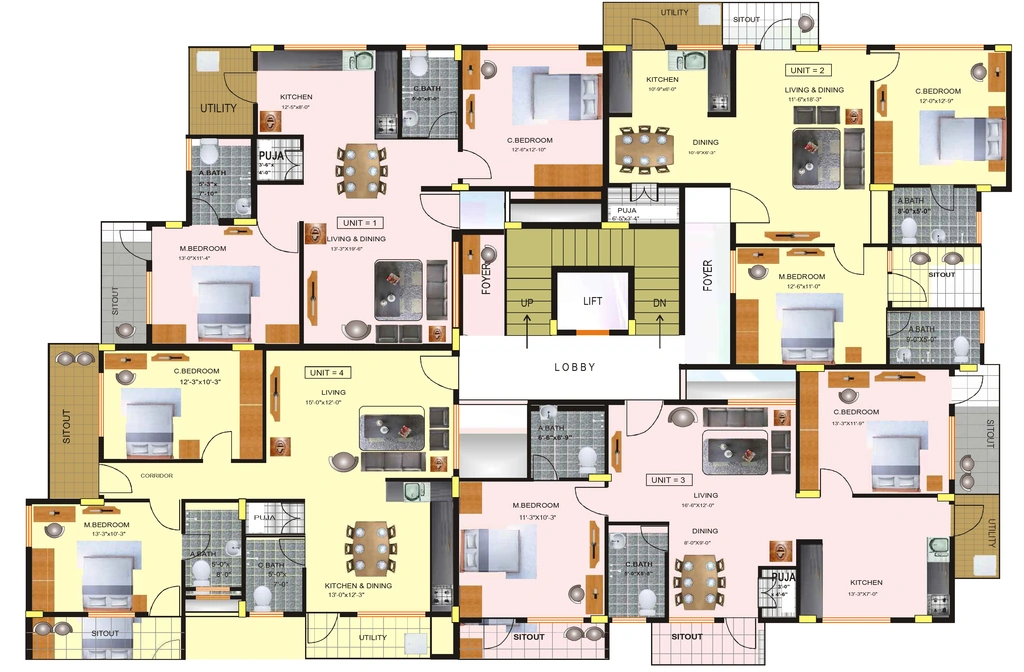 Floor Plan of BK Gajamukha Residency in Sahakara Nagar, Bangalore - Image 406219