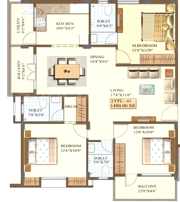3 BHK Flat in Chalukya Residency in Sahakara Nagar, Bangalore - Image 919354