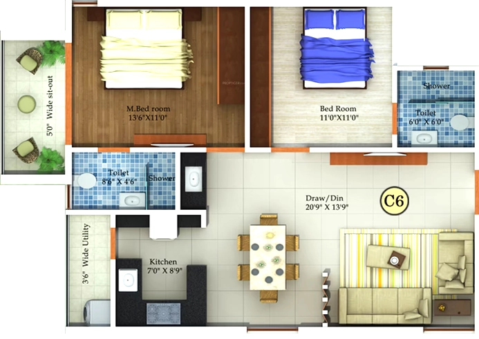 2 BHK Flat in Fortuna Blue Wings in Sahakara Nagar, Bangalore - Image 919378