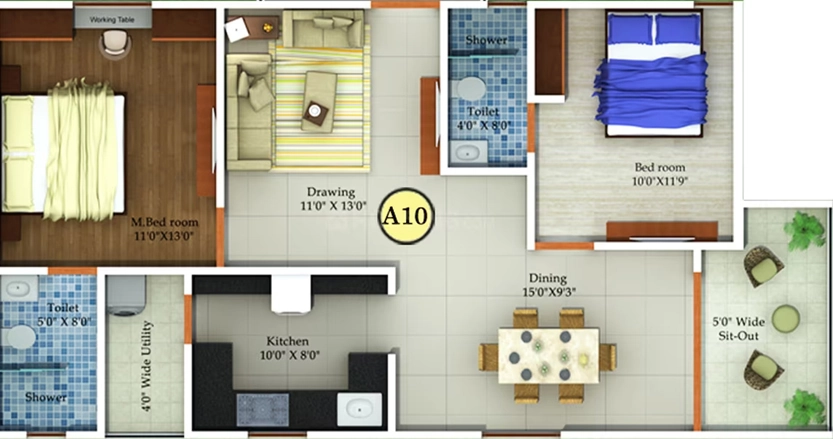 2 BHK Flat in Fortuna Blue Wings in Sahakara Nagar, Bangalore - Image 919379
