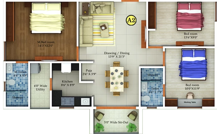 3 BHK Flat in Fortuna Blue Wings in Sahakara Nagar, Bangalore - Image 919380