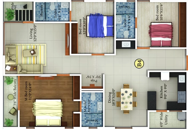 3 BHK Flat in Fortuna Blue Wings in Sahakara Nagar, Bangalore - Image 919385