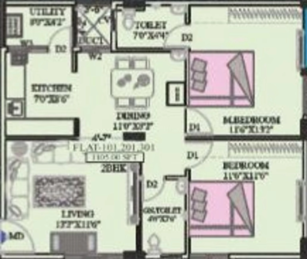 2 BHK Flat in Kruthi Sai Cambridge Residency in Indiranagar, Bangalore - Image 919355