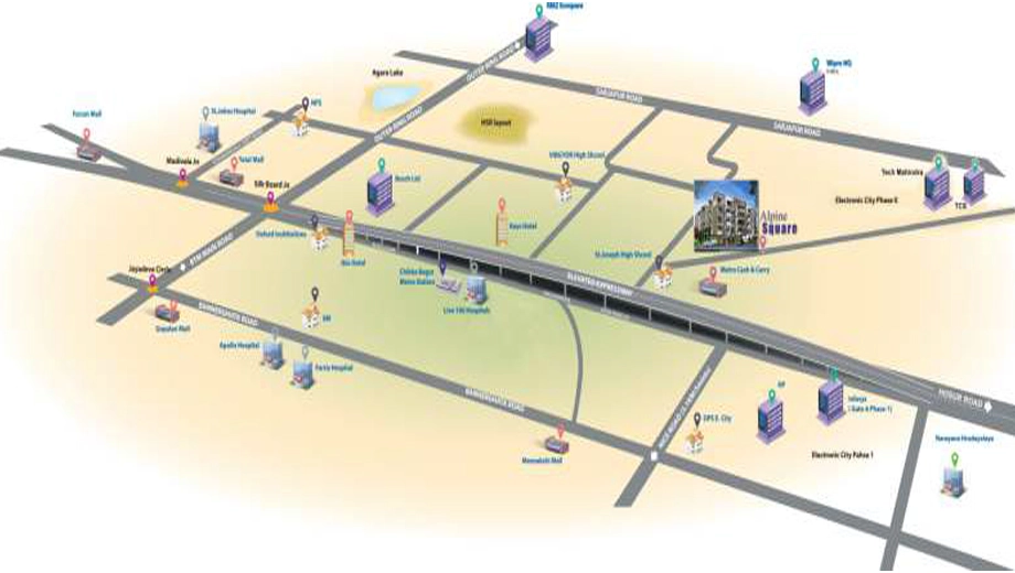 Location of Man BuildTech Alpine Square in Hosur Road, Bangalore - Image 406164