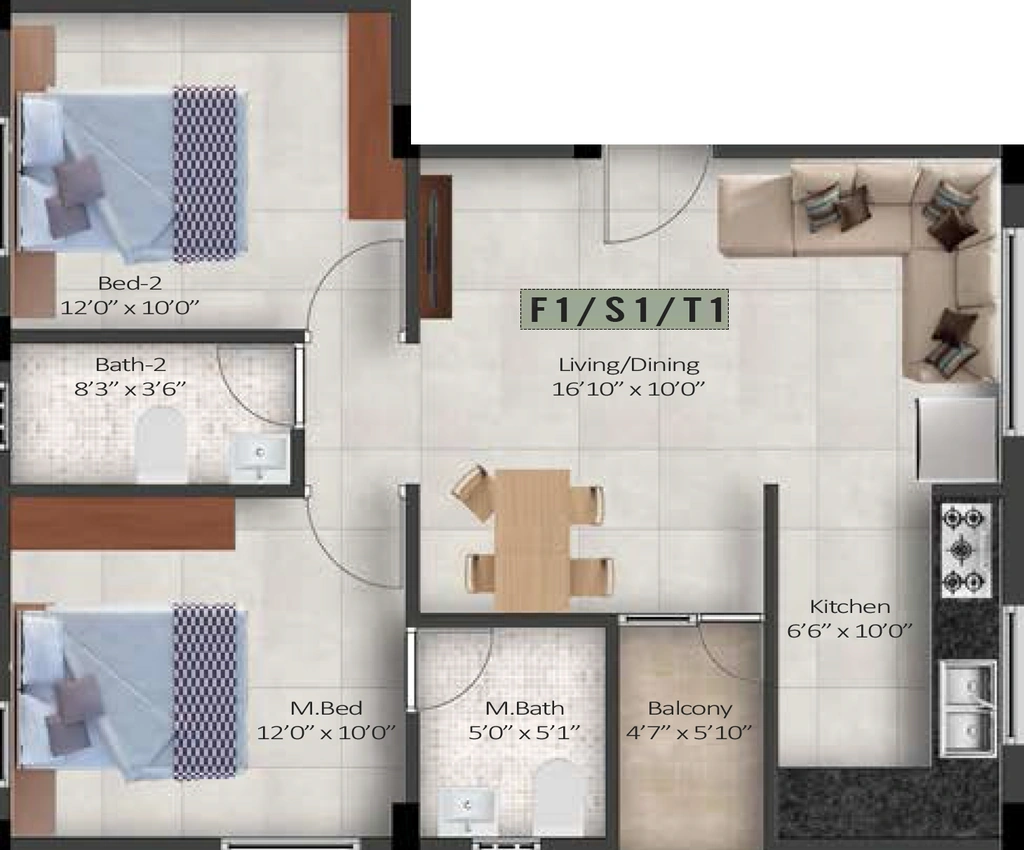 2 BHK Flat in Aiyngaran Golden Castle in Iyyappanthangal, Chennai - Image 919369