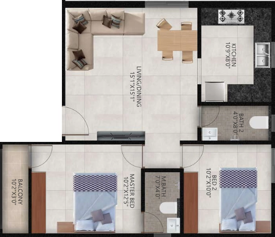 2 BHK Flat in Aiyngaran Tulip Arcade in Iyyappanthangal, Chennai - Image 919377