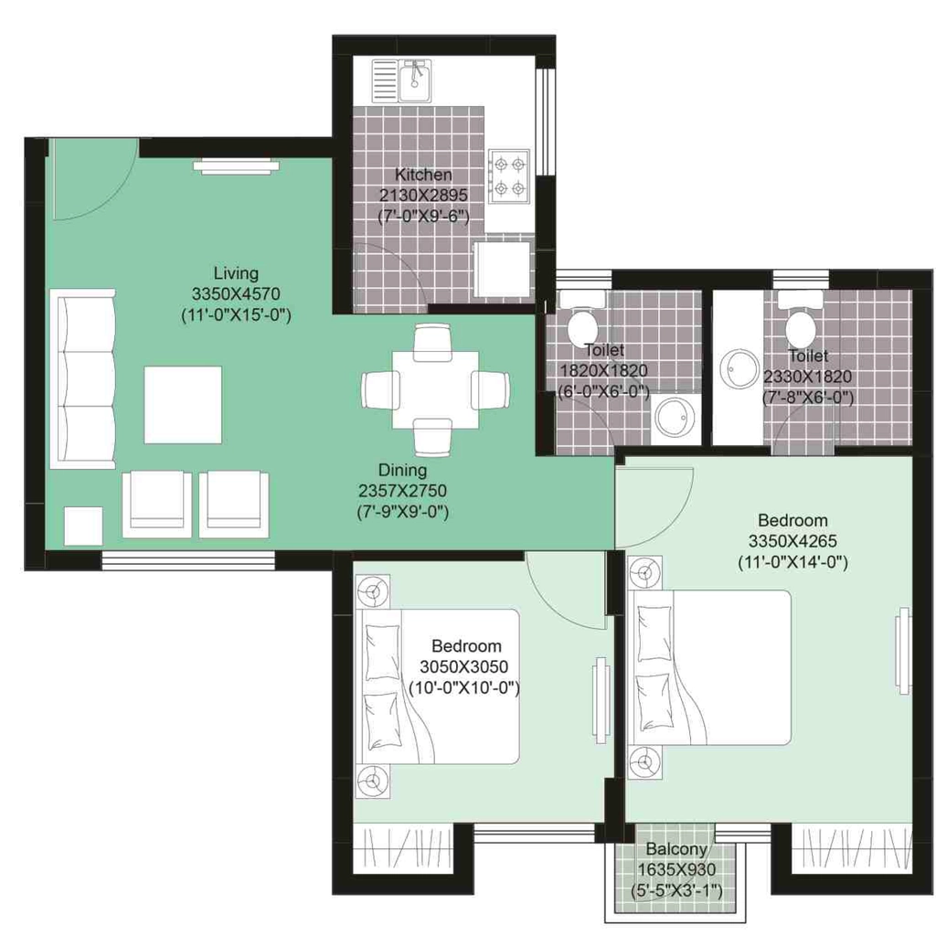 2 BHK Flat in Unitech Uniworld Gardens 2 in Sector 47, Gurgaon - Image 919394