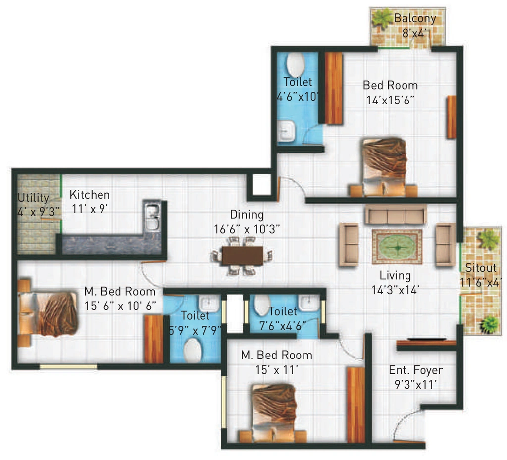 3 BHK Flat in Honeycomb Silver Cloud in Jakkur, Bangalore - Image 919455