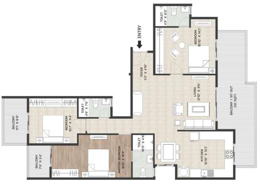 3 BHK Flat in Parth Gardenia Residences in Sahakara Nagar, Bangalore - Image 919434