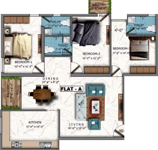 3 BHK Flat in Dhiya Sai Sree Lakshmi in K K Pudur, Coimbatore - Image 919549