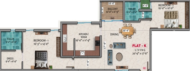 2 BHK Flat in Dhiyas Sai Rishabham in Thudiyalur, Coimbatore - Image 919568