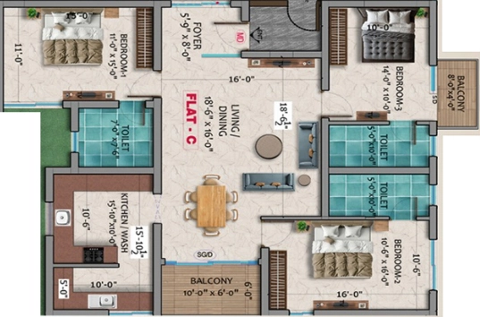 3 BHK Flat in Dhiyas Sai Rishabham in Thudiyalur, Coimbatore - Image 919571