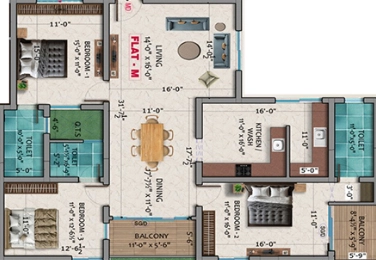 3 BHK Flat in Dhiyas Sai Rishabham in Thudiyalur, Coimbatore - Image 919573