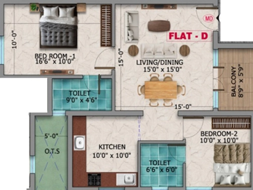 2 BHK Flat in Dhiyas Sai Bharath in Chinnavedampatti, Coimbatore - Image 919592