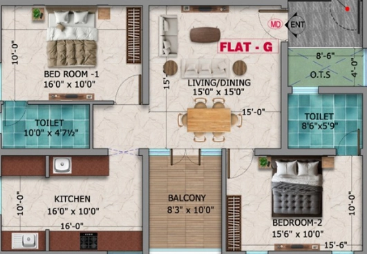 2 BHK Flat in Dhiyas Sai Bharath in Chinnavedampatti, Coimbatore - Image 919593