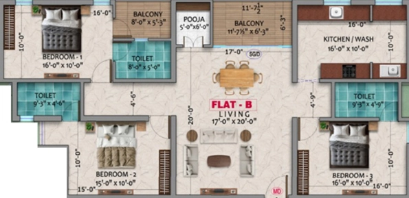 3 BHK Flat in Dhiyas Sai Bharath in Chinnavedampatti, Coimbatore - Image 919595