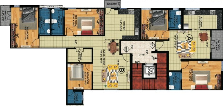 Floor Plan of Dhiya Sri Aishwaryam in RS Puram, Coimbatore - Image 406605