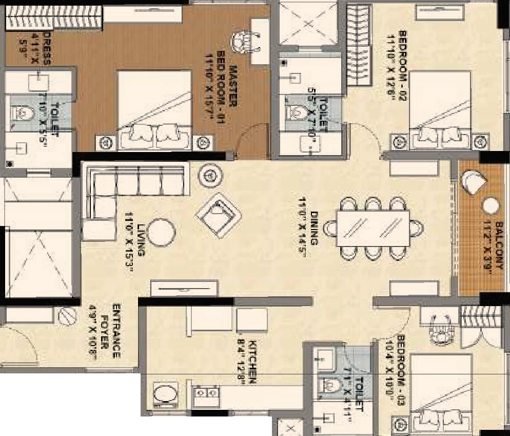 3 BHK Flat in Vascon Tulips Gold in Avinashi Road, Coimbatore - Image 919687