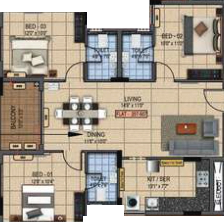 3 BHK Flat in Alamo XS Real Turin in Tatabad, Coimbatore - Image 919767