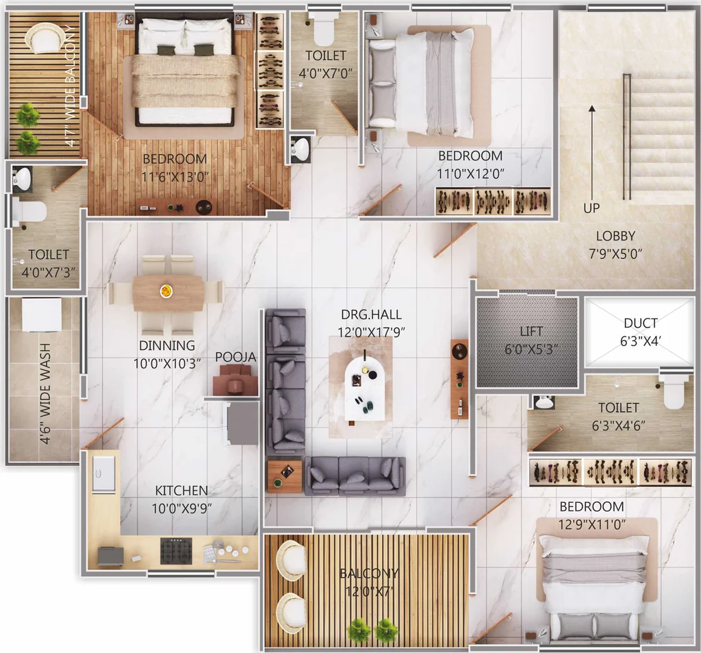 3 BHK Flat in Sat Chit Anand in Rajendra Nagar, Nagpur - Image 919769