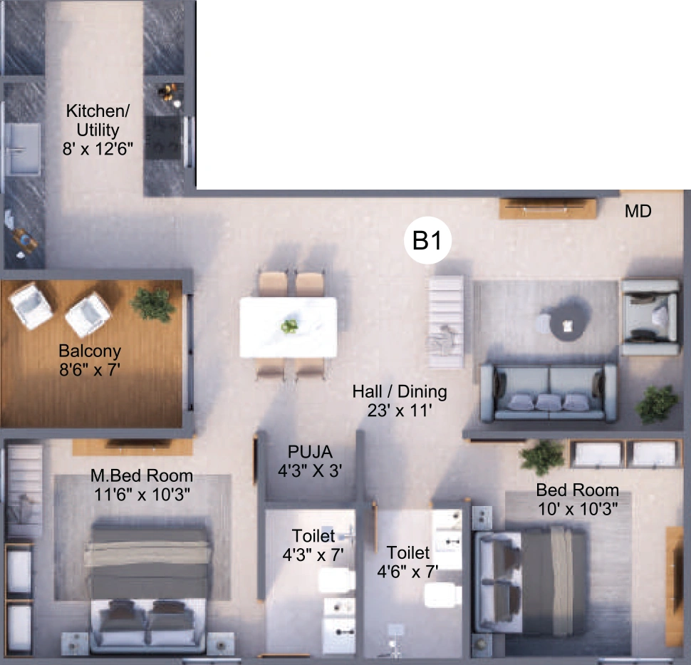 2 BHK Flat in RR Milir in Race Course, Coimbatore - Image 919900