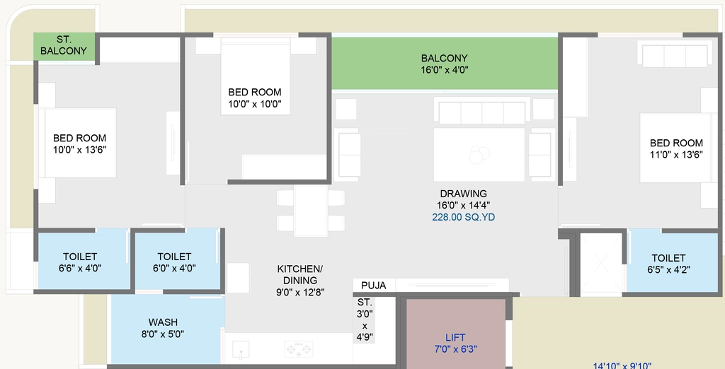 3 BHK Flat in Vincitore The Crest in Hathijan, Ahmedabad - Image 920055