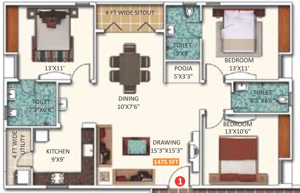 3 BHK Flat in Saroj Dynasty in Bellandur, Bangalore - Image 920190