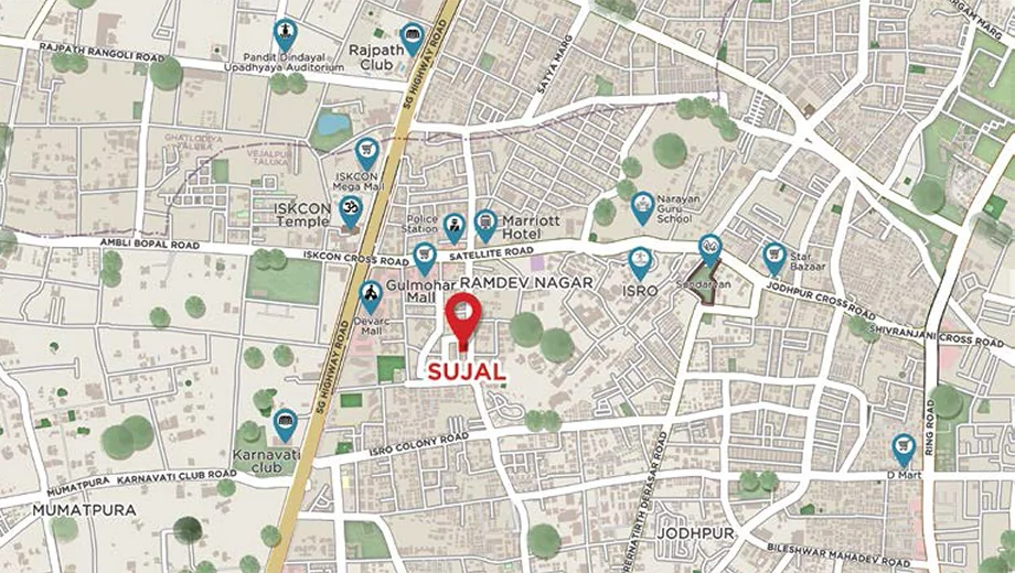 Location of Commercial Bakeri Sujal Apartment in Ramdev Nagar, Ahmedabad - Image 408027