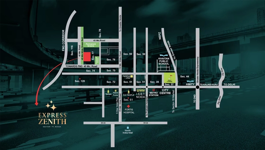 Location of Express Zenith Tower A in Sector 77, Noida - Image 408161