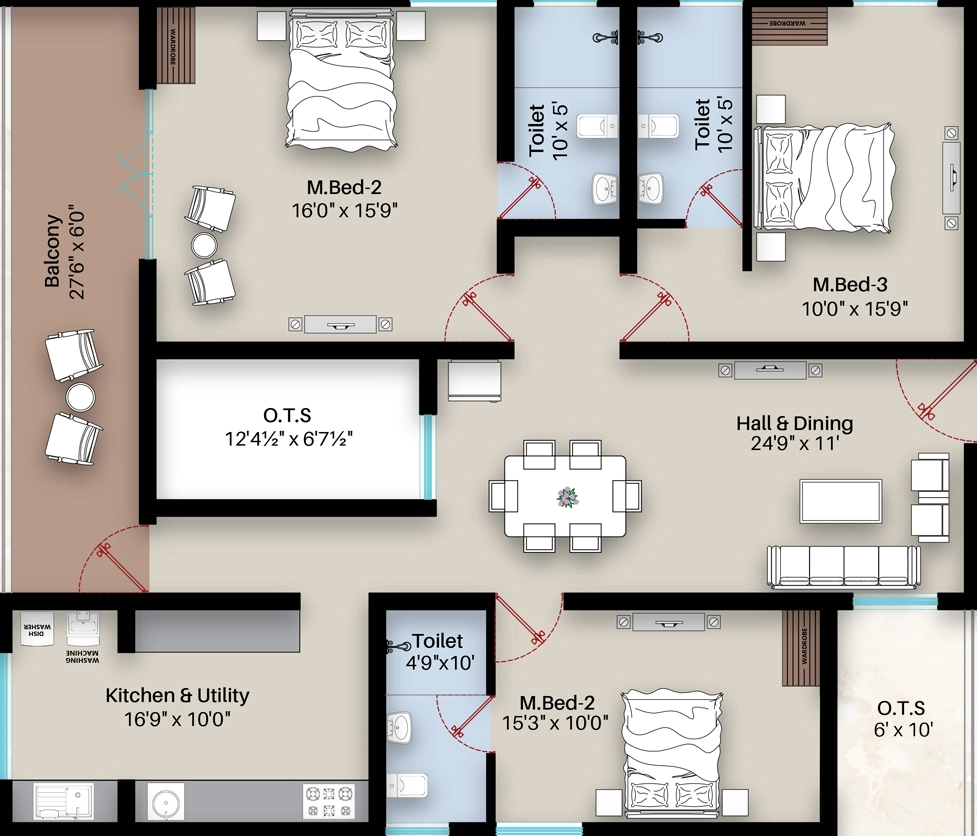3 BHK Flat in Sree Dakshas Beatriz in Peelamedu, Coimbatore - Image 920334