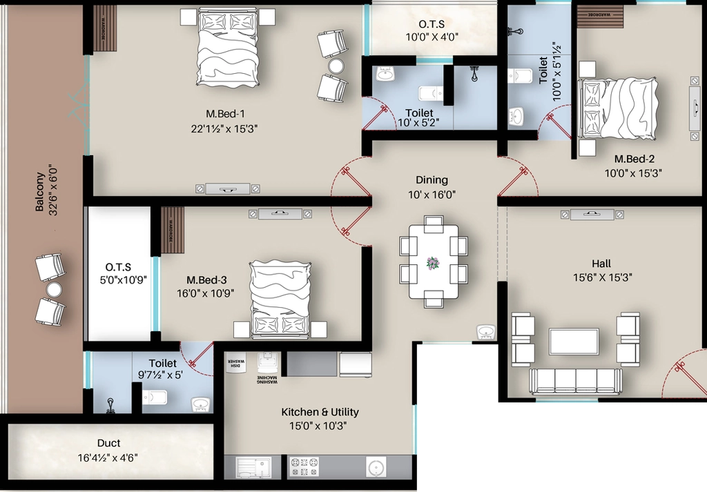3 BHK Flat in Sree Dakshas Beatriz in Peelamedu, Coimbatore - Image 920335