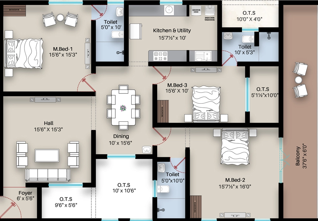 3 BHK Flat in Sree Dakshas Beatriz in Peelamedu, Coimbatore - Image 920336