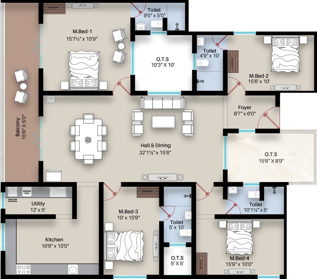 4 BHK Flat in Sree Dakshas Beatriz in Peelamedu, Coimbatore - Image 920338