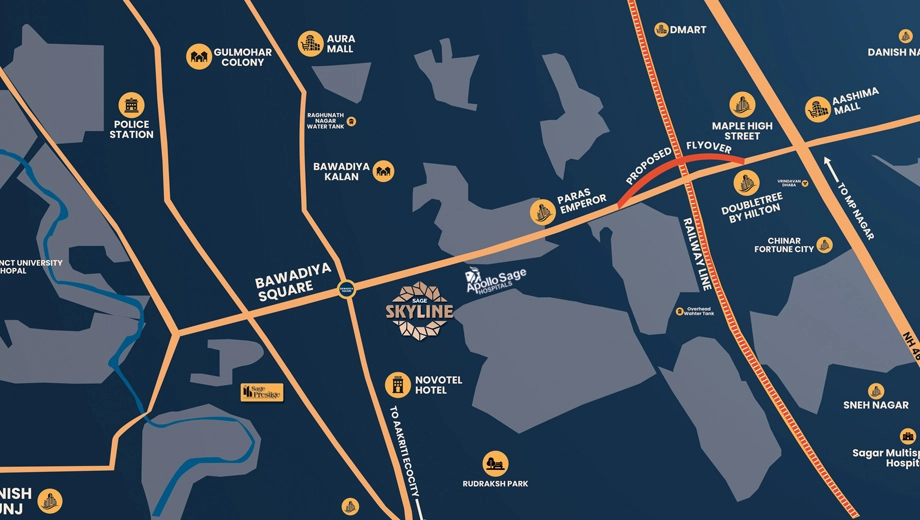 Location of Commercial Sage Skyline in Bawadiya Kalan, Bhopal - Image 410242