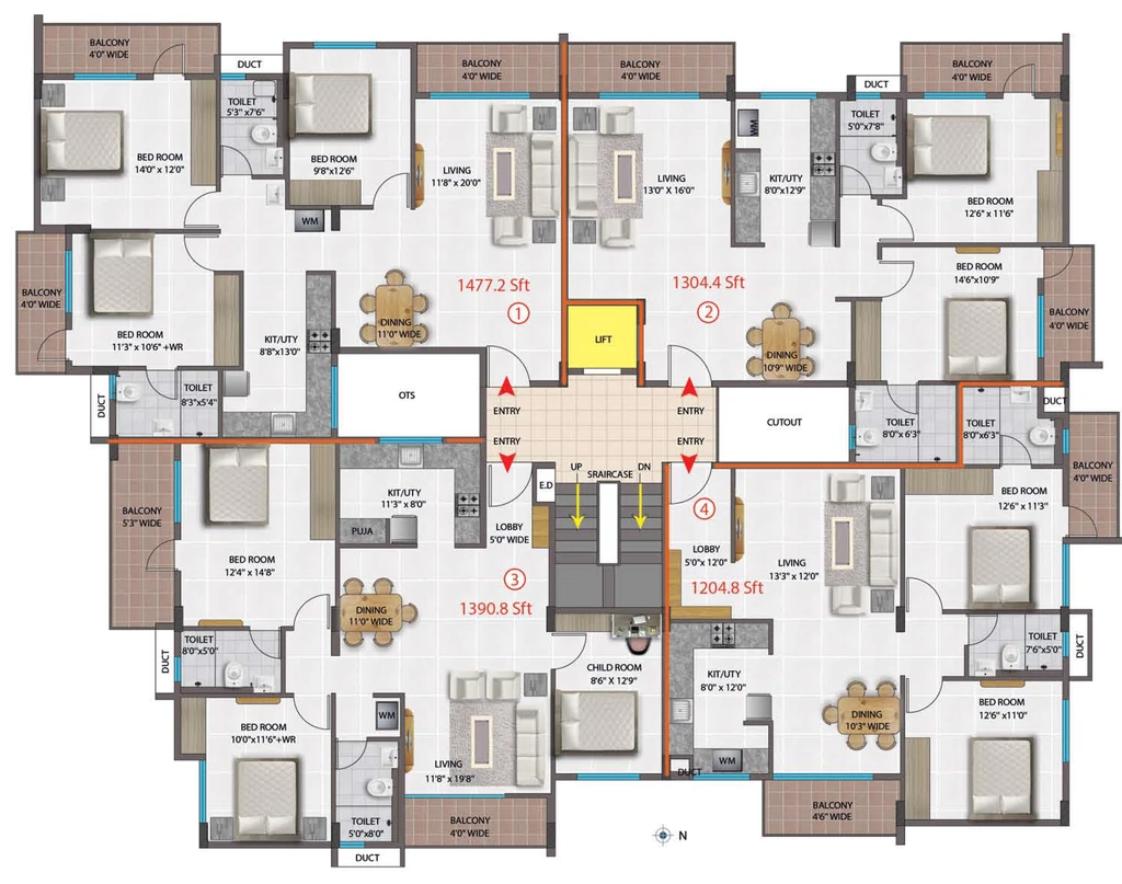 Floor Plan of Adithya Brindha Residency in Bellandur, Bangalore - Image 408431