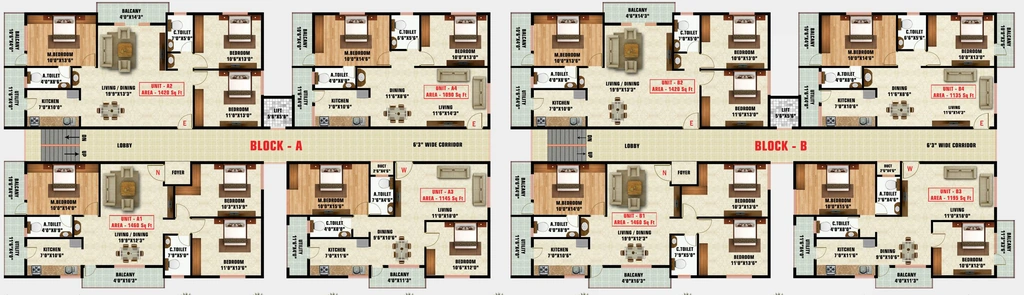 Floor Plan of Unitech Blossoms in Bellandur, Bangalore - Image 408496