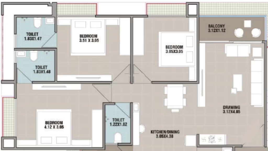 3 BHK Flat in Radhe Krishna Lake View in Vastral, Ahmedabad - Image 920496