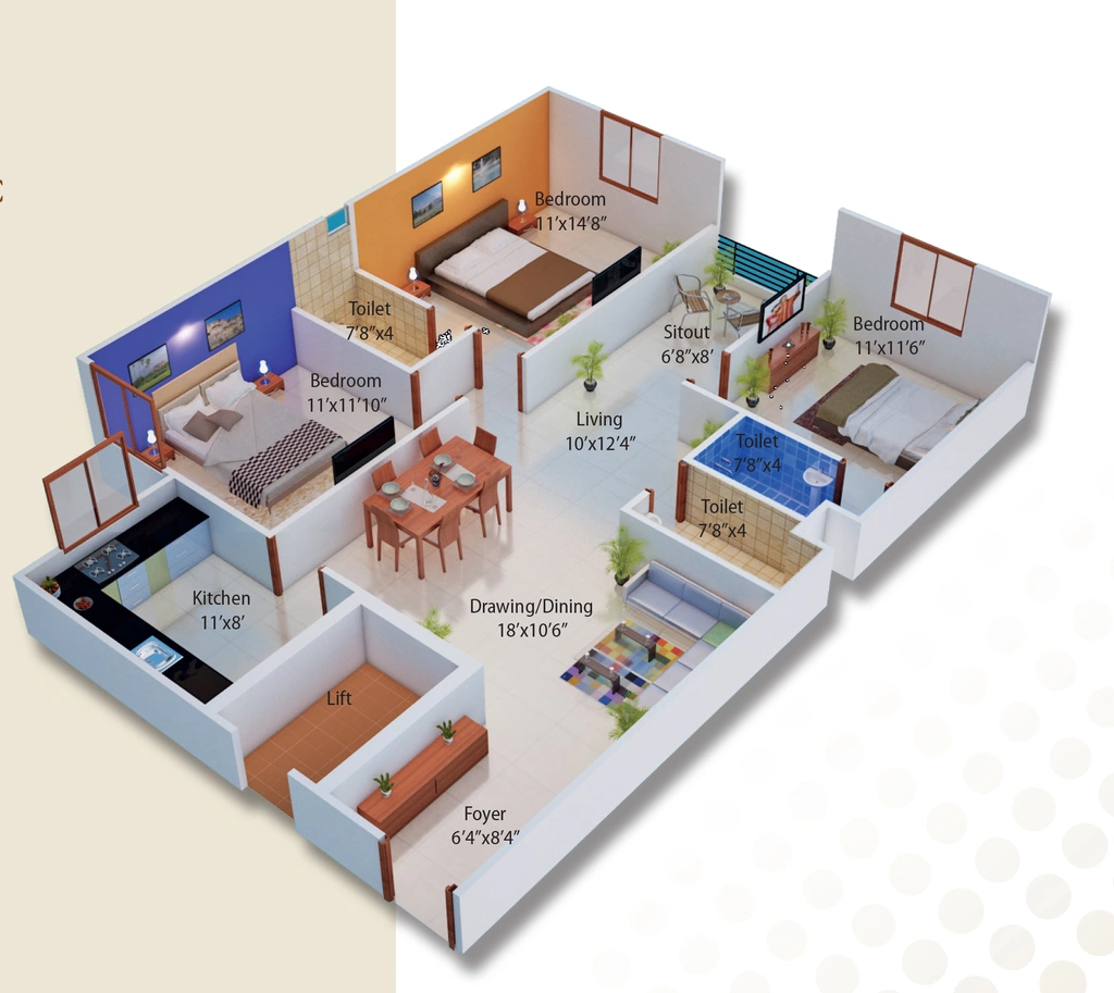 3 BHK Flat in Bhoomi Golden Heights in Bawadiya Kalan, Bhopal - Image 920537