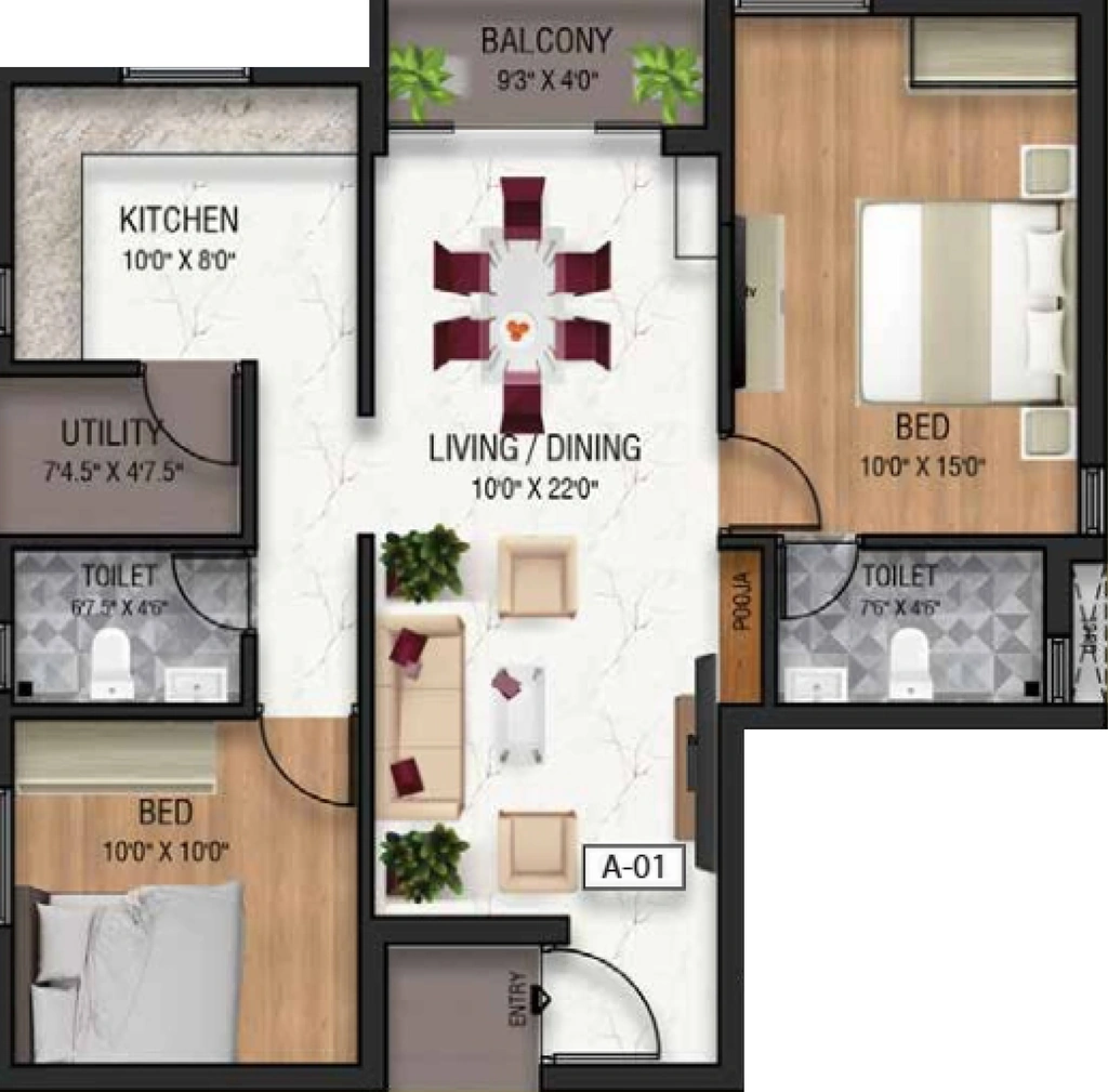 2 BHK Flat in Crystal Saara Homes in Saibaba Colony, Coimbatore - Image 920593