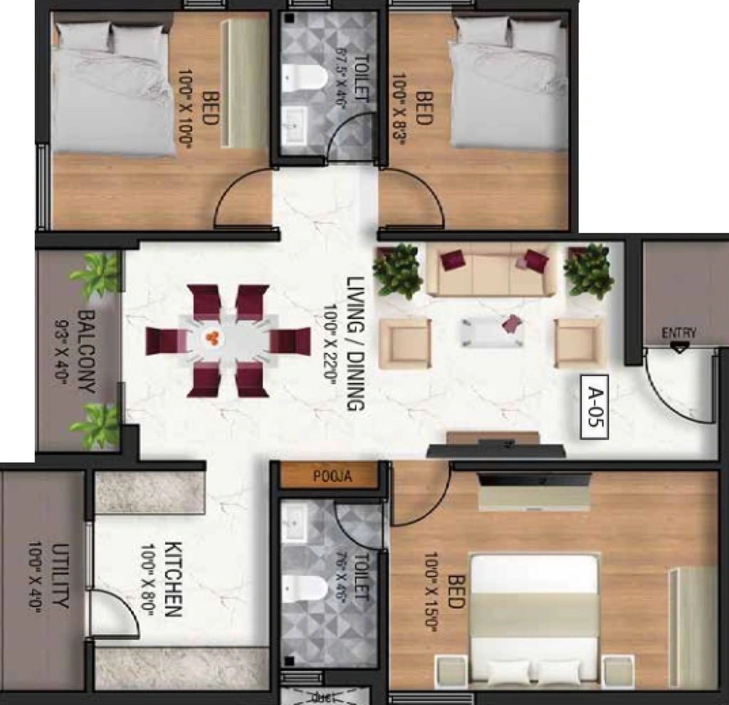 3 BHK Flat in Crystal Saara Homes in Saibaba Colony, Coimbatore - Image 920597