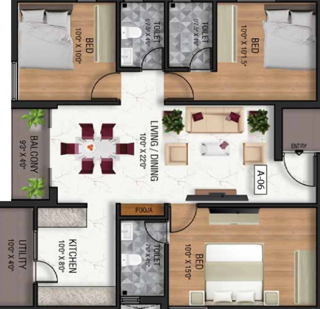 3 BHK Flat in Crystal Saara Homes in Saibaba Colony, Coimbatore - Image 920598