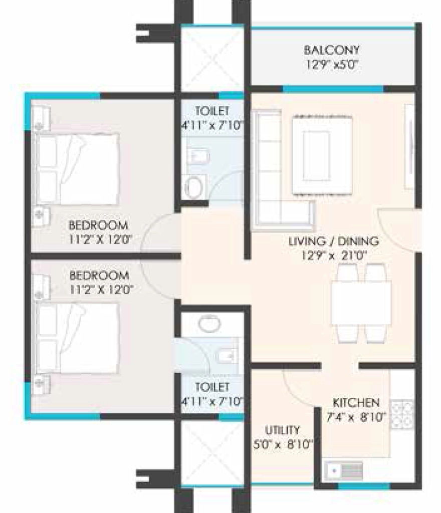 2 BHK Flat in The Advantage Raheja Pebble Bay in Bommanahalli, Bangalore - Image 920932