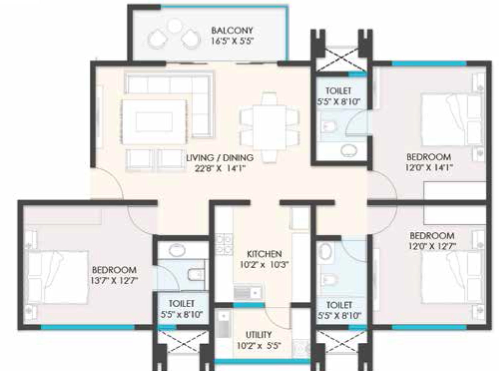 3 BHK Flat in The Advantage Raheja Pebble Bay in Bommanahalli, Bangalore - Image 920933