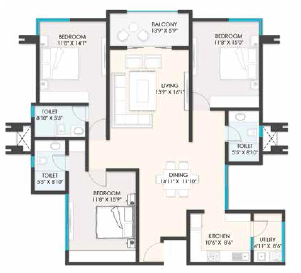 3 BHK Flat in The Advantage Raheja Pebble Bay in Bommanahalli, Bangalore - Image 920934