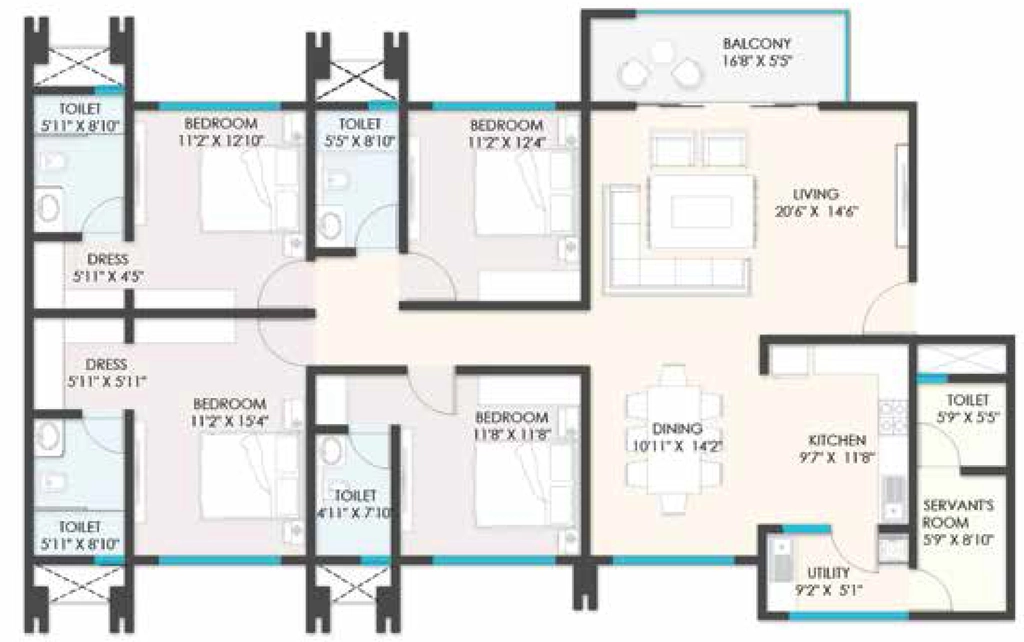 4 BHK Flat in The Advantage Raheja Pebble Bay in Bommanahalli, Bangalore - Image 920935